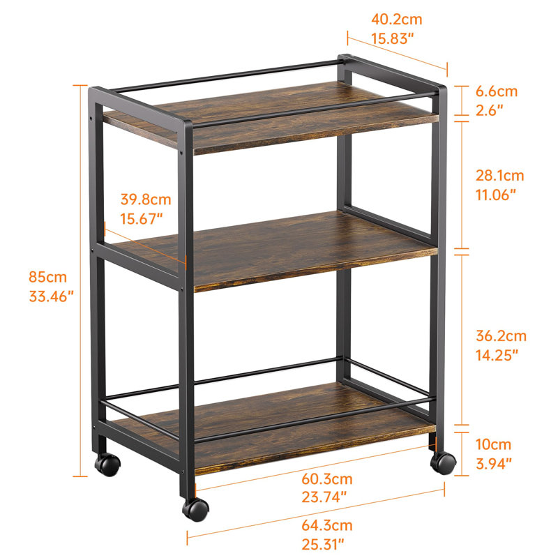 Becki Bamboo / Rattan Bar Cart, Brown, Black