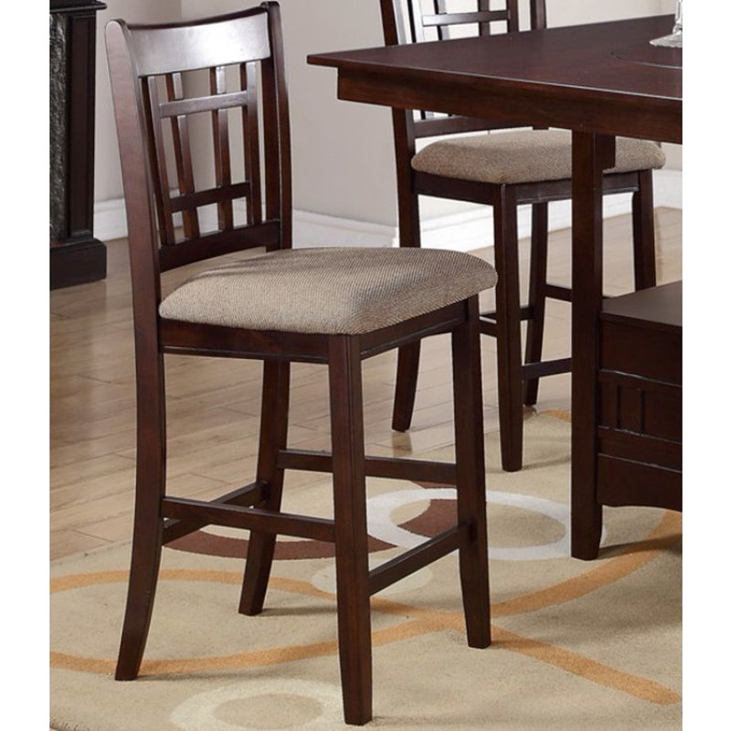 De 2 chaises de salle à manger, revêtement brun, hauteur de comptoir, structure en bois massif, look moderne, assise rembourrée
