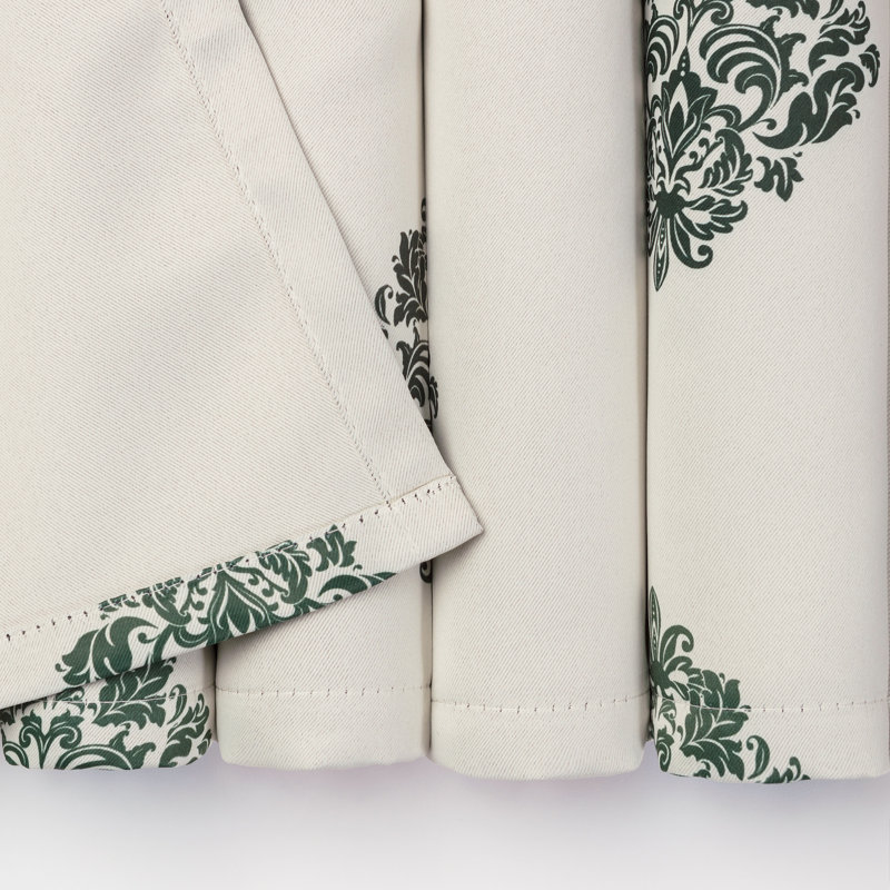 Berlina 3-in-1 Damask Blackout Rod Pocket/Tab Top Curtain Panels, Emerald, 52" W x 84" L