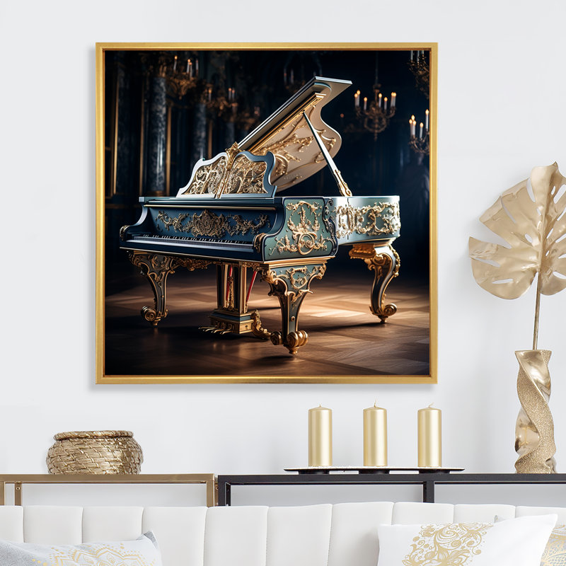 «Baroque Piano Brilliance», reproduction sur toile, Cadre flottant doré, H 24 po x l 24 po x P 1 po