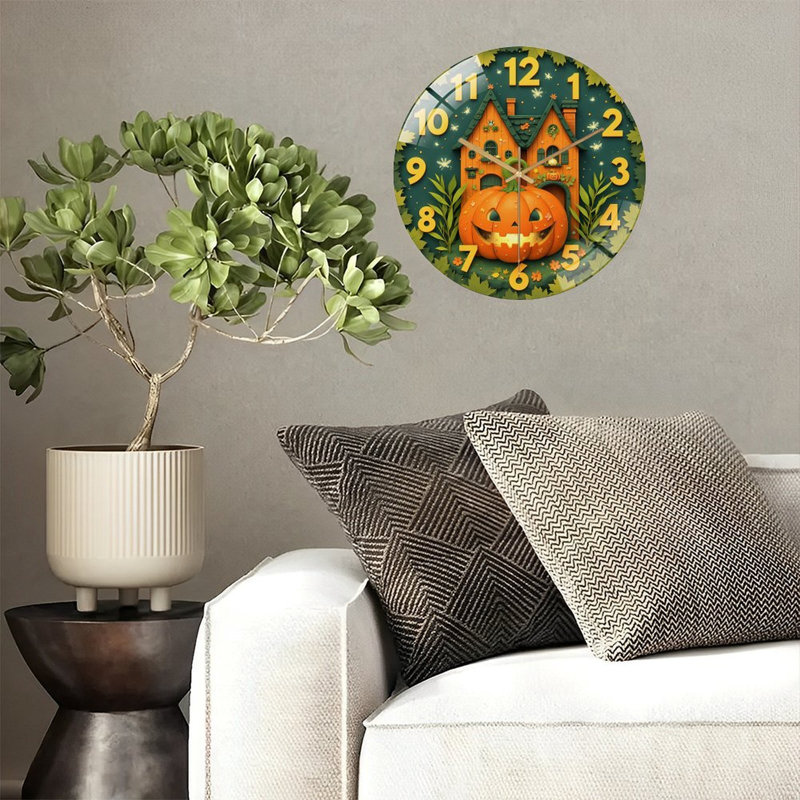 Horloge d'Halloween horloge murale moderne en verre JackOLantern