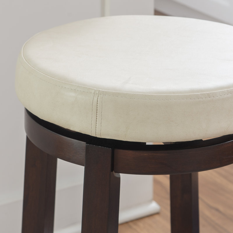 Baylis Swivel Upholstered Stool with Solid Wood Frame, Faux Leather-Rice, Counter Stool (26" Seat Height)