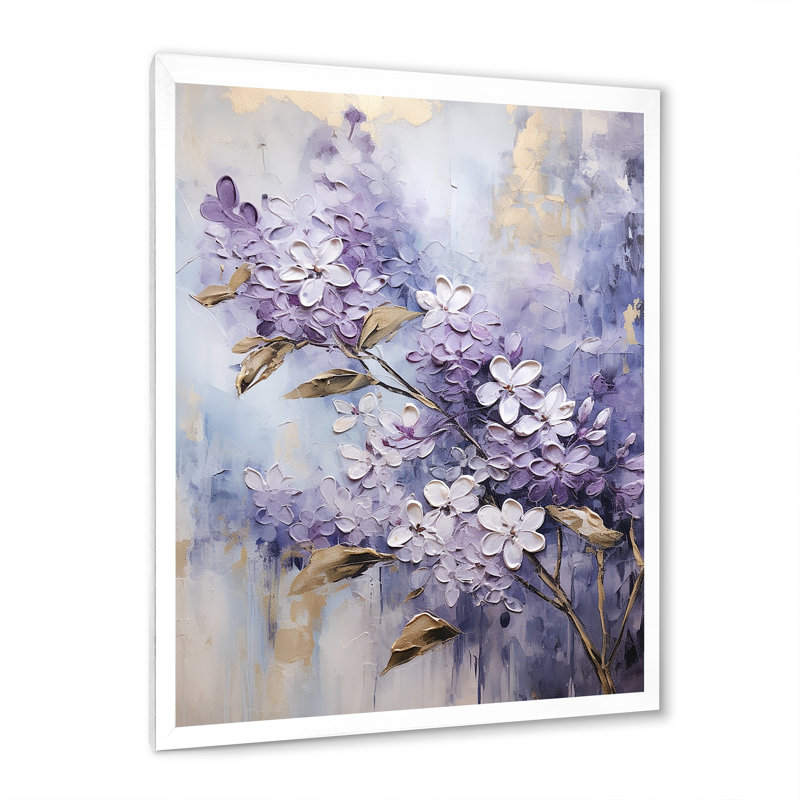 Lilas mauves pastel mauve et doré - art mural lilas pour le salon, Cadre simple blanc, H 20 po x l 12 po x P 1 po