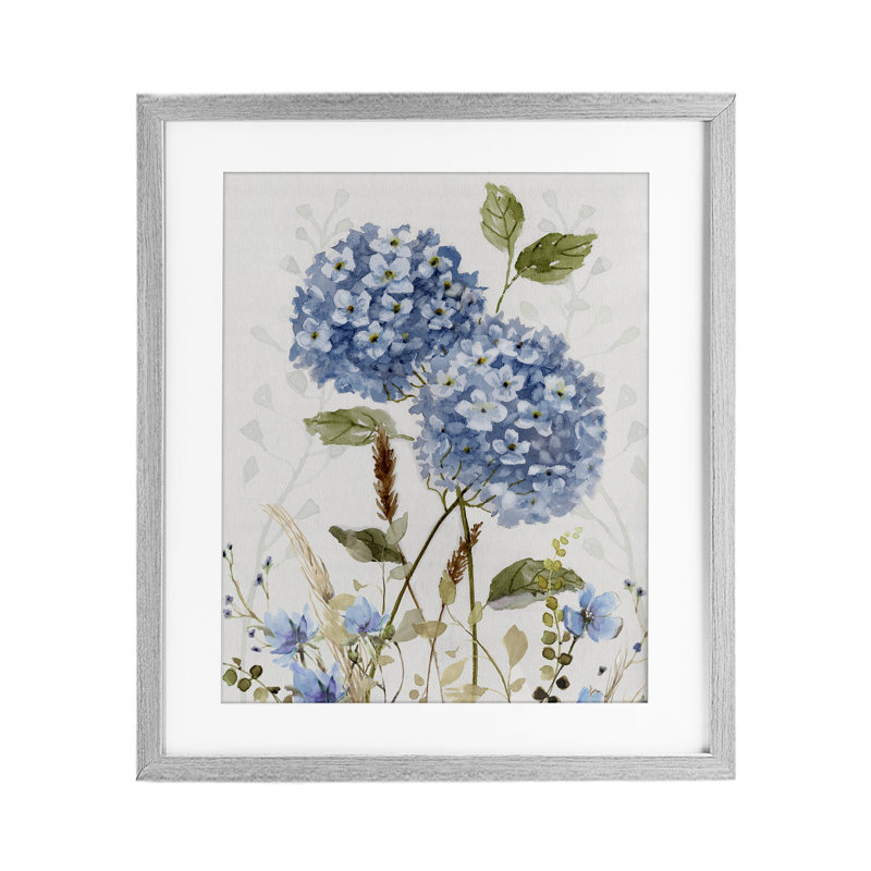 «Modern Hydrangea Allure», reproduction d'art sous verre encadrée par Nan, H 21 po x l 17 po, Cadre de ferme gris