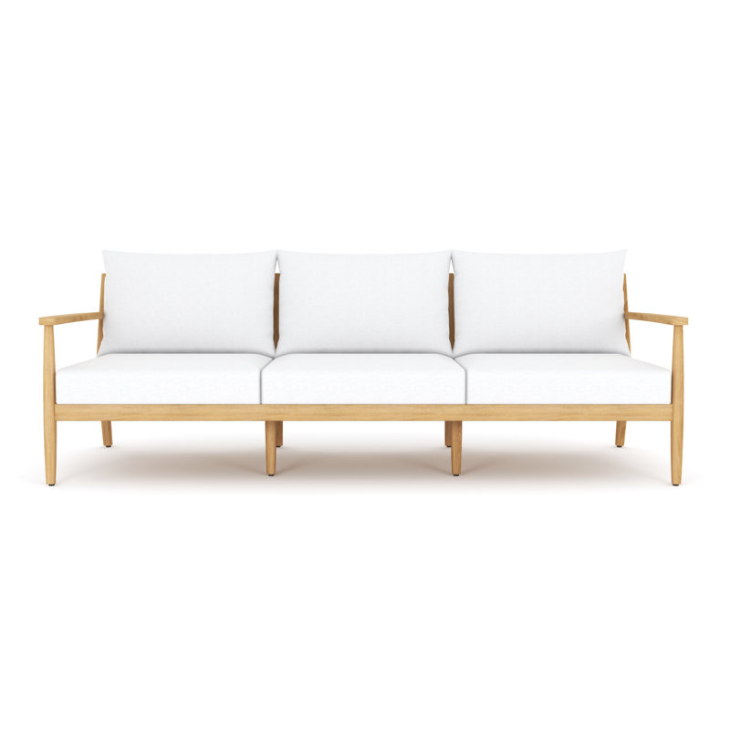 Juniper 85" Teak Sofa, White Cushions, White
