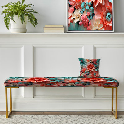 Banc floral rembourré or