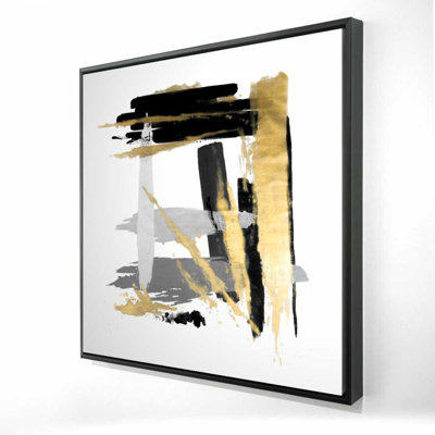 Brush Strokes - Gold Abstract Framed Canvas for Home Decor
