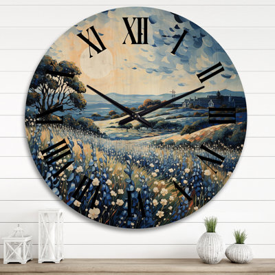 Horloge murale Blue Bonnets Field Pointillism I - Floral