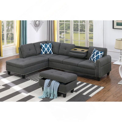 98" Wide Left Hand Facing Sofa & Chaise With Ottoman
