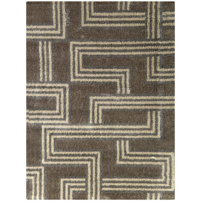 Rectangle Tishia abstrait tissé à la machine recyclé P.E.T. Tapis beige / brun