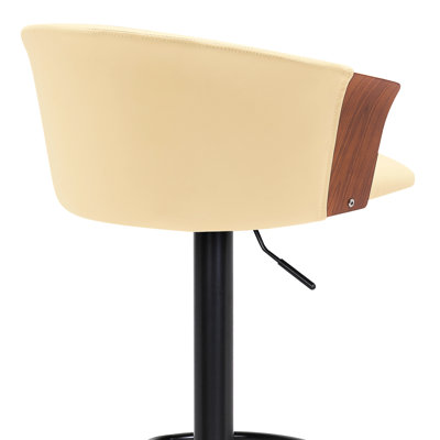 Tabouret de bar réglable en similicuir crème et bois de noyer, rotation à 360 degrés, pour le bois d'installation à la maison avec pivot, hauteur, arrangement de sièges de salle à manger