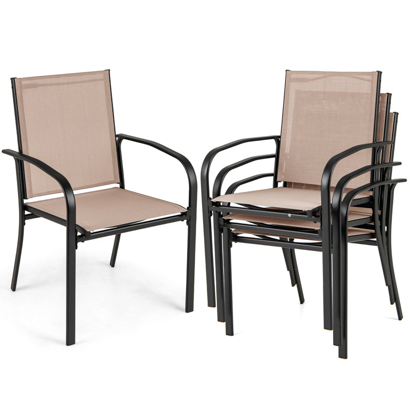 Ensemble de 4 chaises de salle à manger d'extérieur avec accoudoirs en tissu respirant à haut dossier