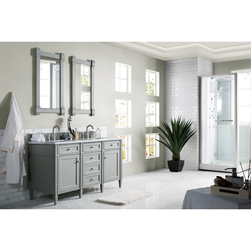 Brittany 60'' W Double Bathroom Vanity Base, Bright White