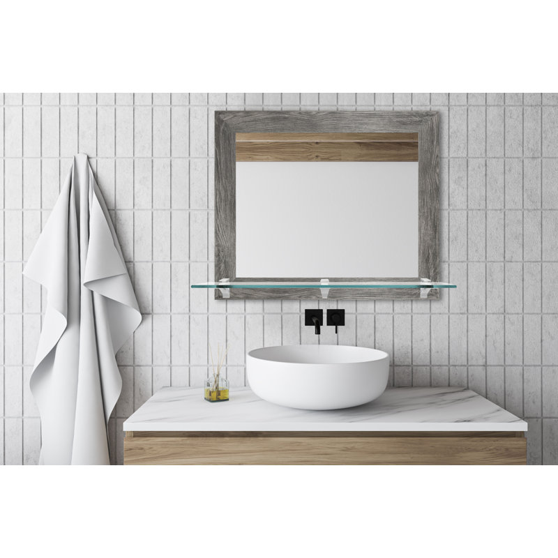 Kridia Flat Wall Mirror, Gray/Brushed Nickel, Horizontal, 21.5" H x 25.5" W