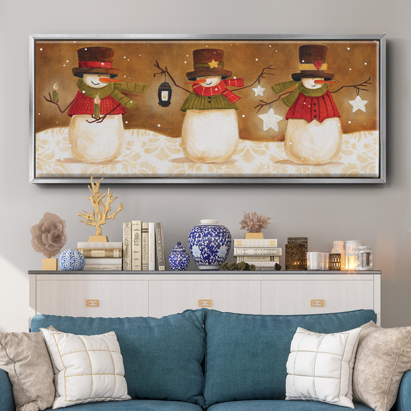 Top Hat Snowmen- Framed Canvas, 24" H x 60" W
