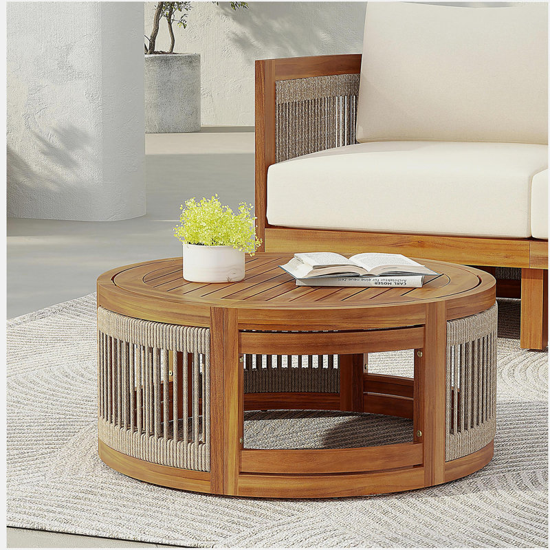 Table basse d'extérieur en bois d'acacia 27,95 po - corde de style bohème d'appoint tissée à la main avec durabilité