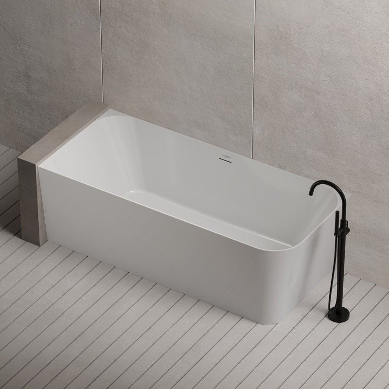 Baignoire de trempage autoportante en acrylique avec trop-plein et bonde escamotable de 59 po x 30 po Monblari, Blanc lustré