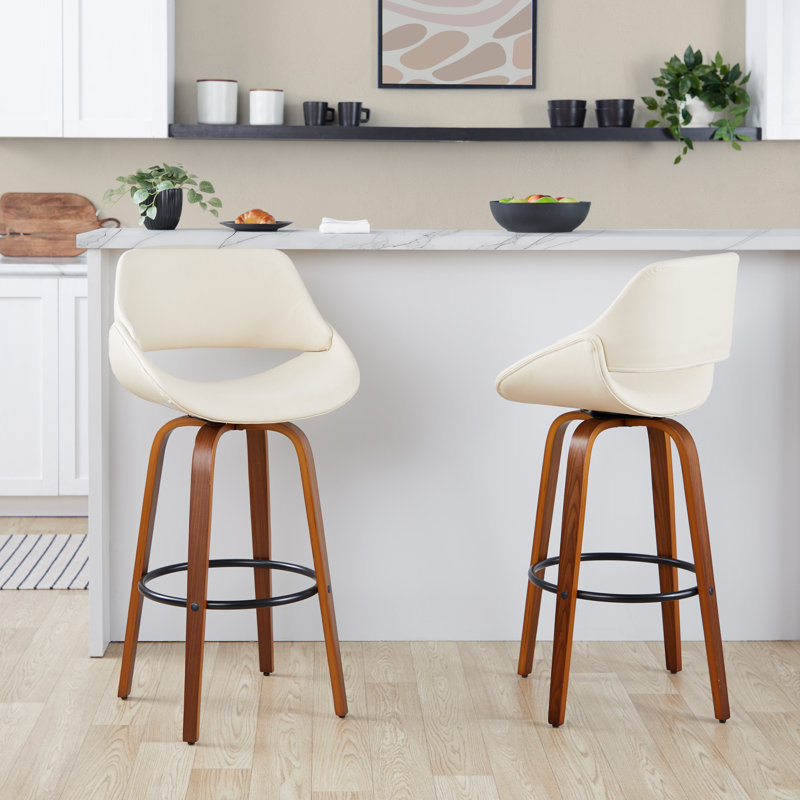Tabouret de bar Arabelle Mid-Century, Crème, Noyer / noir, Très haut (assise de 41 po de hauteur)