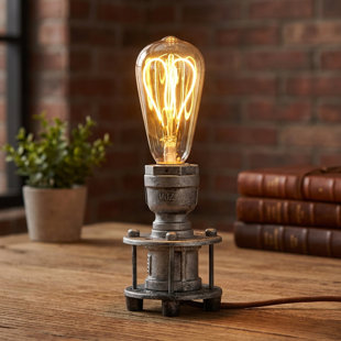 Industrial Steampunk Edison Table Lamp with E26 Bulb Base and On/Off Switch – Vintage Pipe Design for Desk or Nightstand