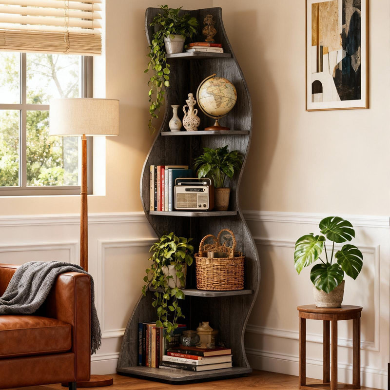 Bibliothèque de luxe 69,8 po avec cadre en métal robuste, mobilier haut de gamme haut de gamme, Gris, 1