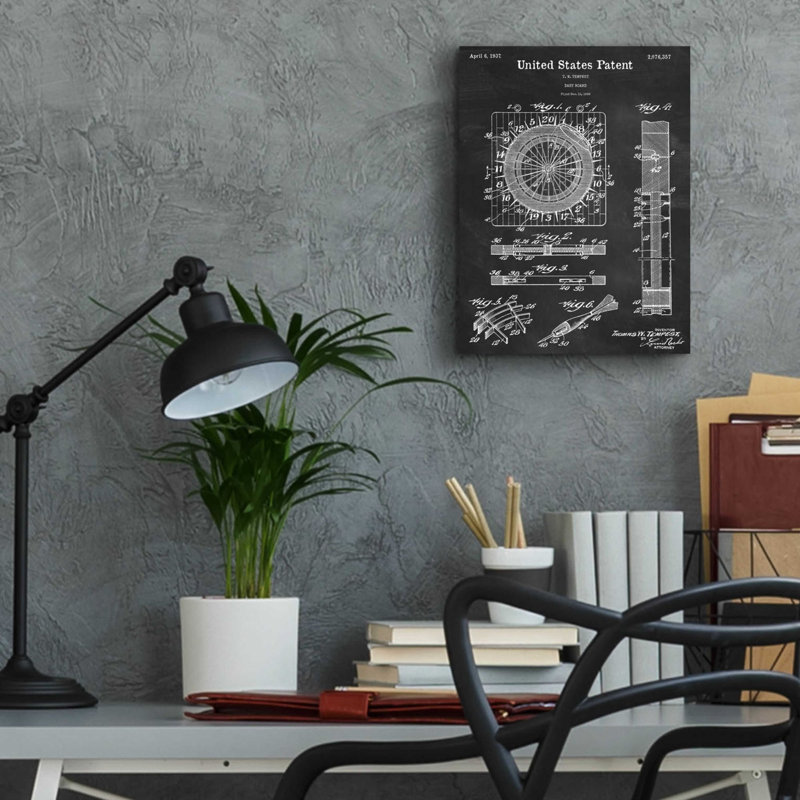 «Darts Game Blueprint Vernis tableau noir», art mural en verre acrylique, H 16 po x l 12 po x P 0,13 po