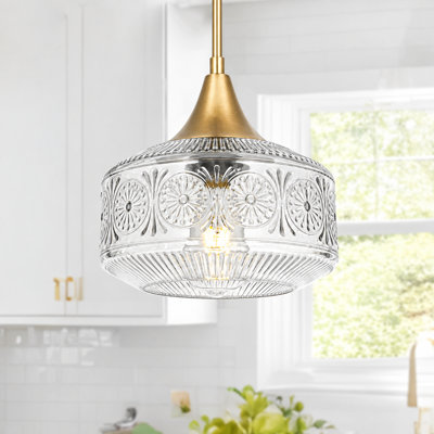 Suspension réglable dorée de 23,5 cm avec abat-jour en verre transparent