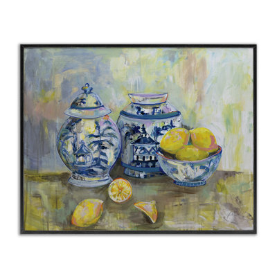 Lemons & Pottery Classical Painting Black Framed Giclee Art by Jeanette Vertentes