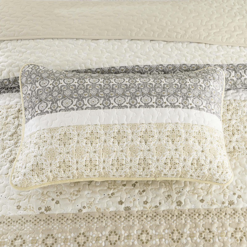 Ensemble de 3 ensembles de courtepointe Boho, Beige, Courtepointe pour lit grand + deux taies décorati