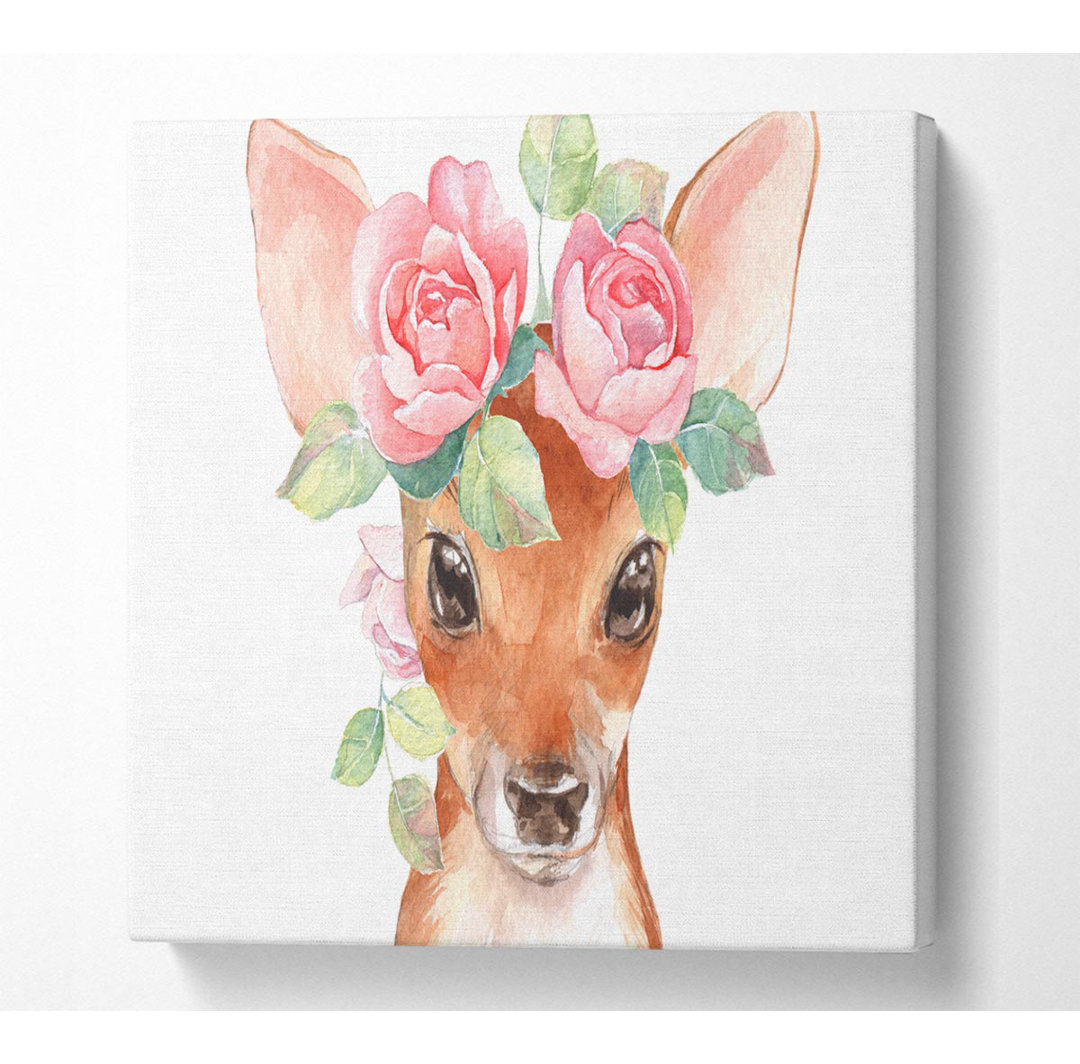 Water Colour Floral Deer - Kunstdrucke auf Segeltuch