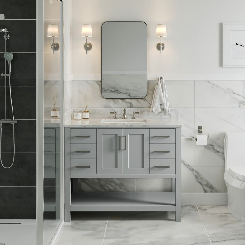 Ensemble de meuble-lavabo simple Alemanno, Gris, 43", Rectangular