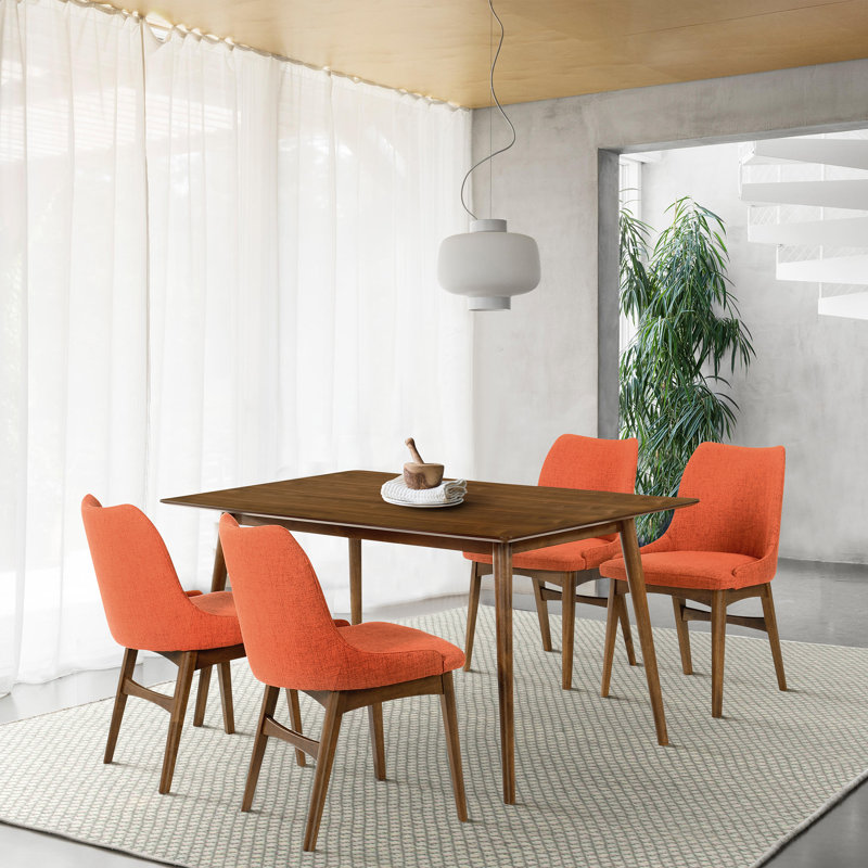 Menominee 4 - Person Solid Wood Solid Wood Top Four Leg Dining Set, Walnut, Orange/Walnut