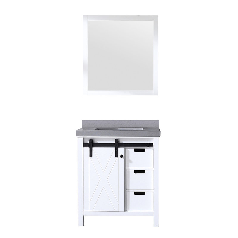Meuble-lavabo blanc avec comptoir en quartz gris et comptoir de 32 po H Miroir - meuble-lavabo exquis 22 D, 28 moderne