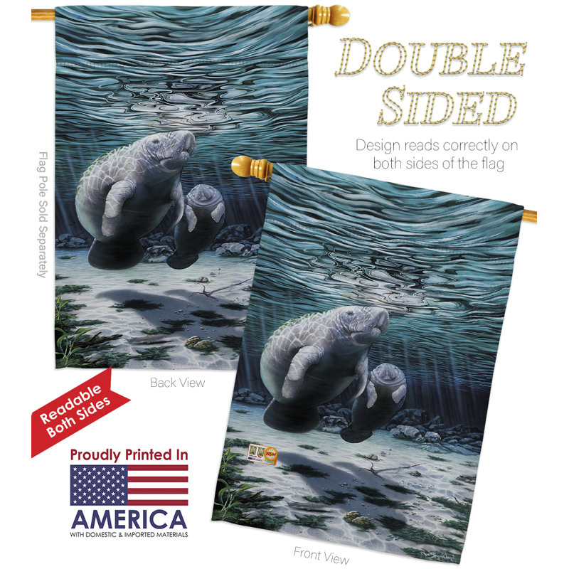 Manates sea animaux impressions, panneau de polyester vertical de 2 côtés 40 x 28 po ensemble de drapeau