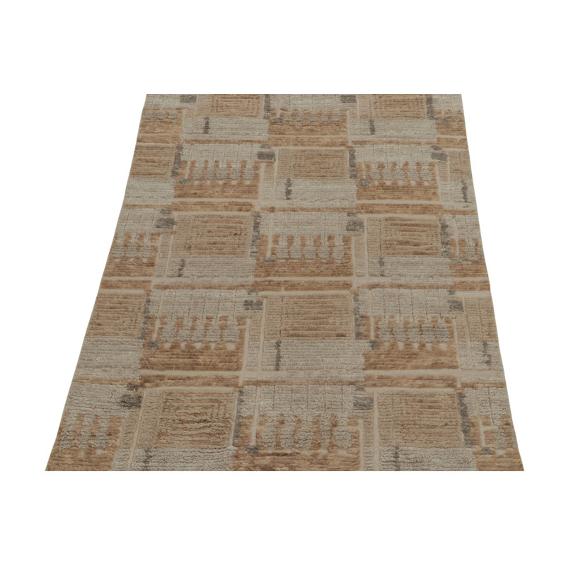 Scandinavian Hand Knotted Wool Geometric Area Rug, Rectangle 5' x 8'