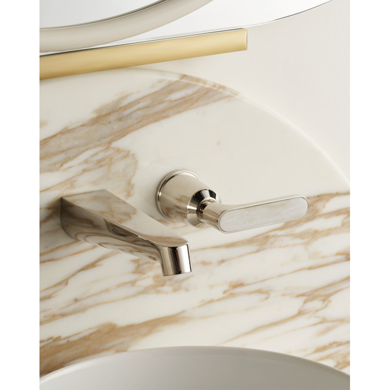 Twenties Basin Wall Mounted Mixer, Rough-in Box, Polished Nickel/Calacatta Oro