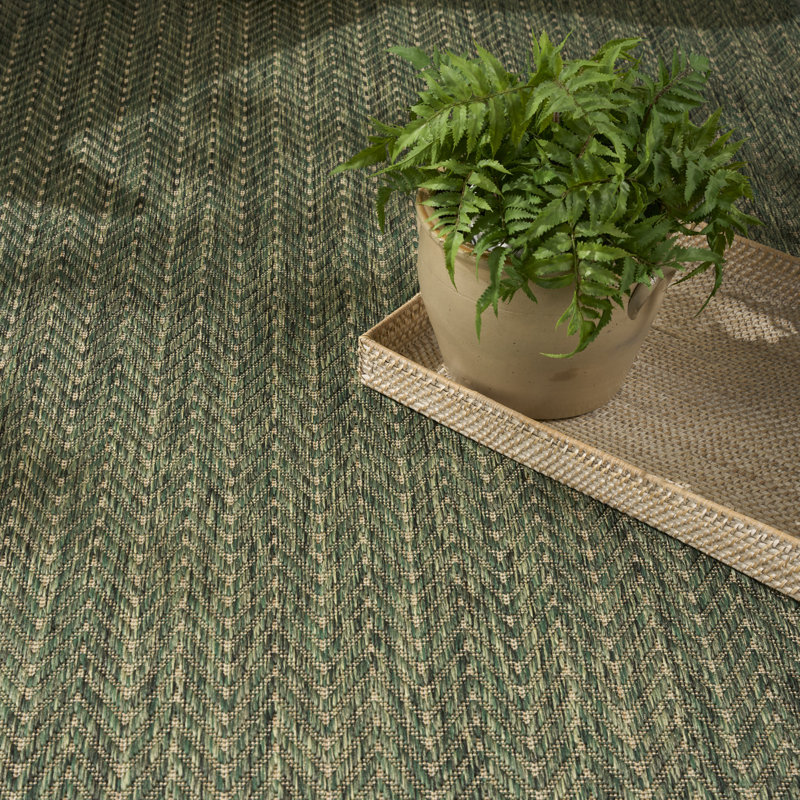 Remmie Black Modern Indoor/Outdoor Rug, Rectangle 10' x 14', Green