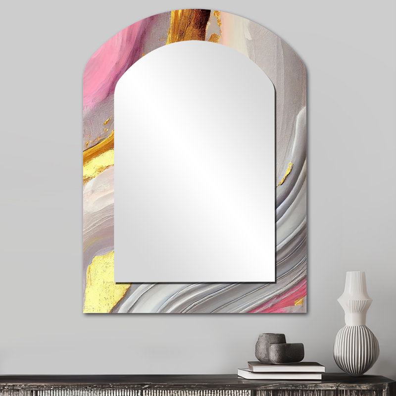 Rose et or marbre abstrait VII - miroir décoratif arche de marbre, miroir mural asymétrique moderne, impression d'art en métal