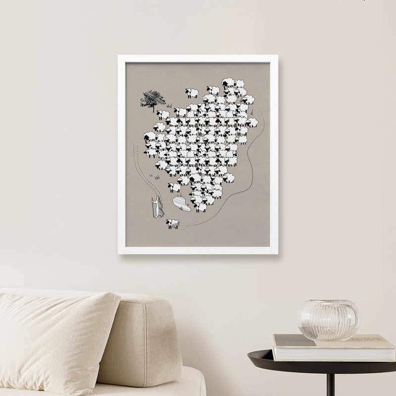 «Mouton noir et blanc fantaisiste» sur papier, Blanc, H 10 po x l 8 po