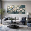 Ensemble de 3 toiles murales blanches avec tiges dorées sur fond sarcelle et beige-1881964073
