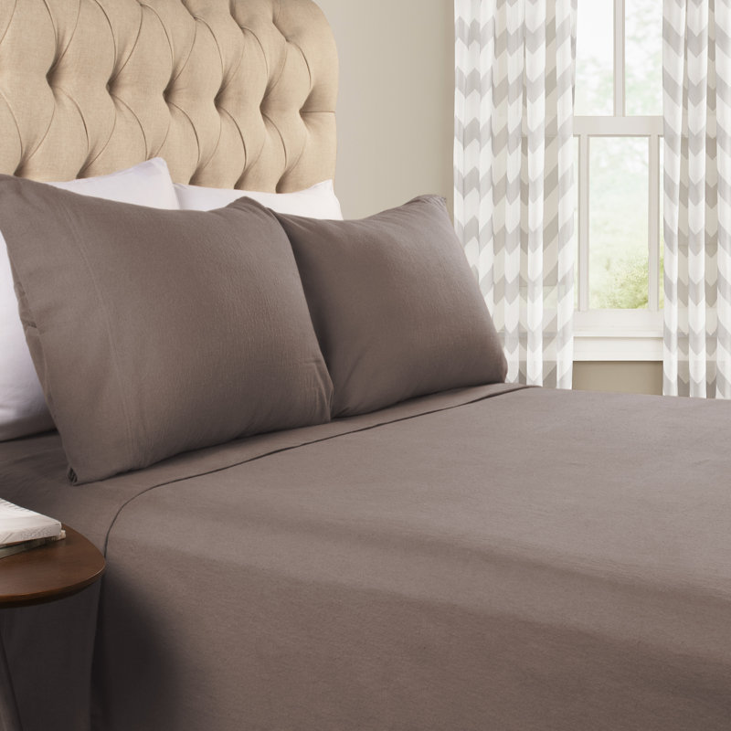 Superior 100% Cotton Flannel Deep Pocket Sheet Set, Split King 5pc Set, Gray