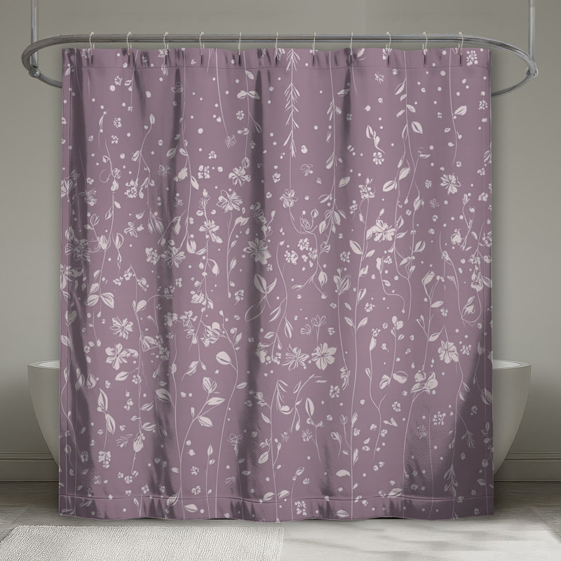 Rideau de douche à motif floral - motifs de salle de bain chic décontracté, H 93 po x l 70 po, Floral mauve