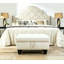 Repose-pieds de rangement en similicuir blanc avec dessus capitonné et garniture cloutée-129703189