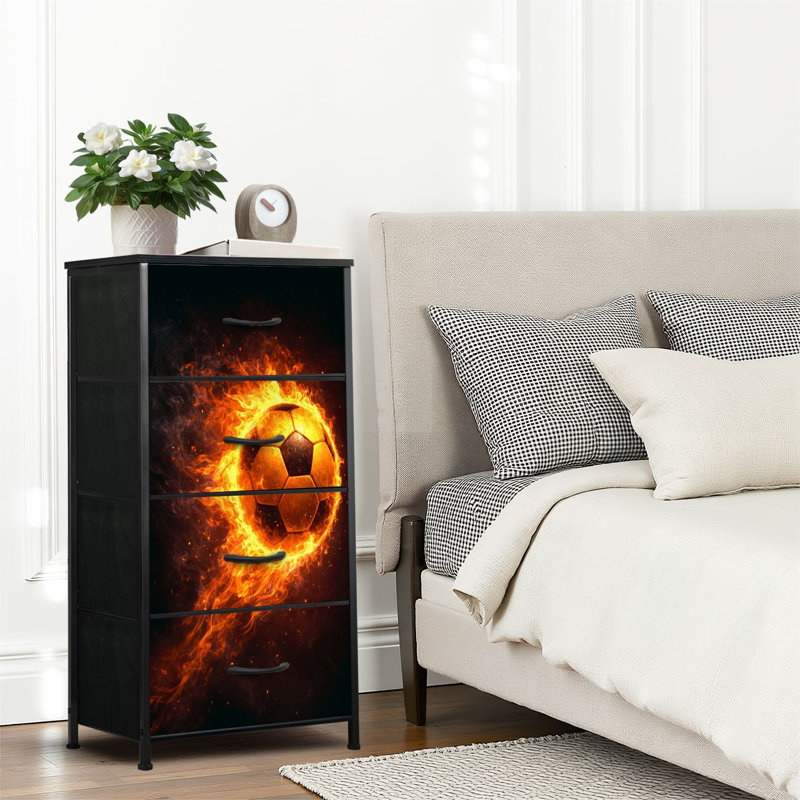 4 Drawer Dresser for Bedroom, Narrow Chest of Drawers, Wooden Top and Study Iron Frame 18"x37.5"-(WxH)