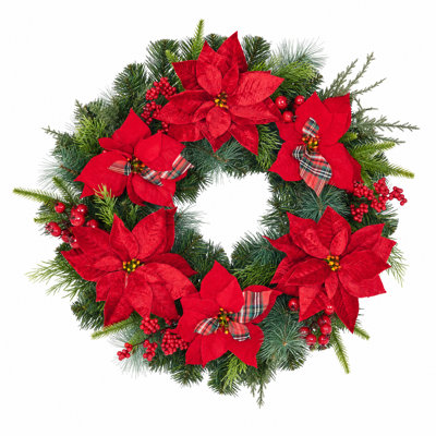 Artificial Christmas Wreath with Built‑in Hooks, Multi‑Size Pine Wreath with Berries Pinecones, No‑Drill Hanging Design for Front Door Wall Mantel, Farmhouse Xmas Holiday Decor