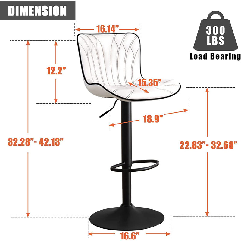 Tabourets de bar pivotants à hauteur réglable, tabourets de bar modernes en similicuir, tabouret de comptoir rembourré, Blanc