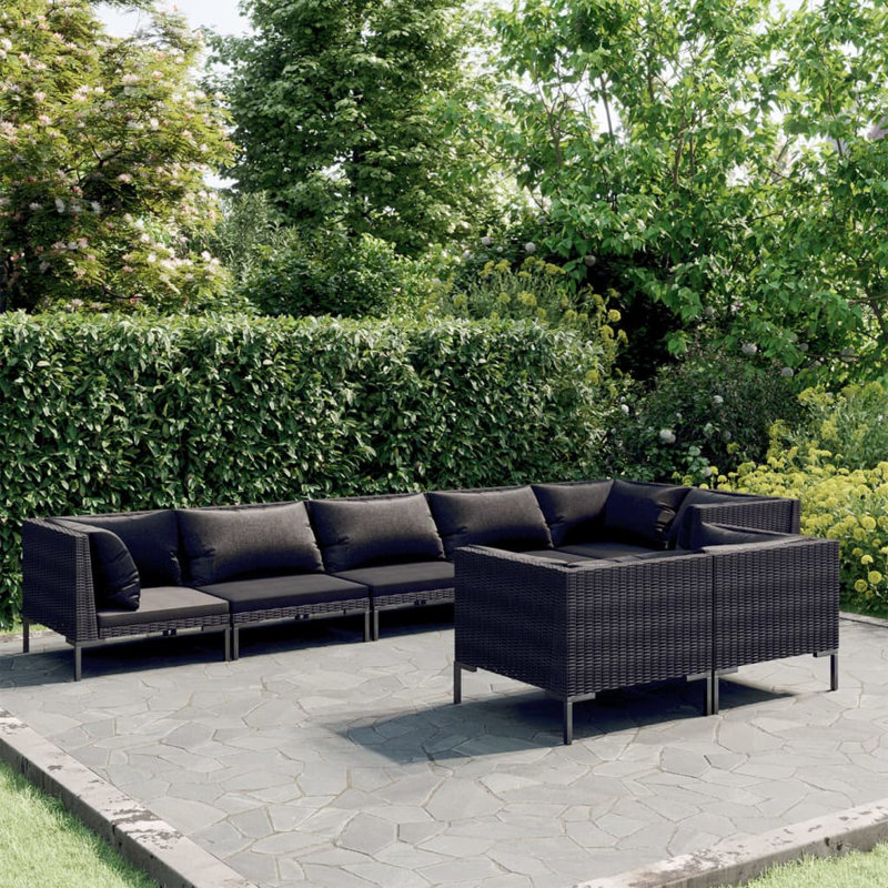 Ivy Bronx 8 Piece Garden Lounge Set With Cushions Poly Rattan Dark Grey