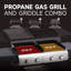 Combinaison de gril au gaz et de plaque chauffante au propane 2 en 1 à 4 brûleurs, tablettes et roues pliables avec grilles de cuisson supplémentaires en fonte pour la cour et le patio