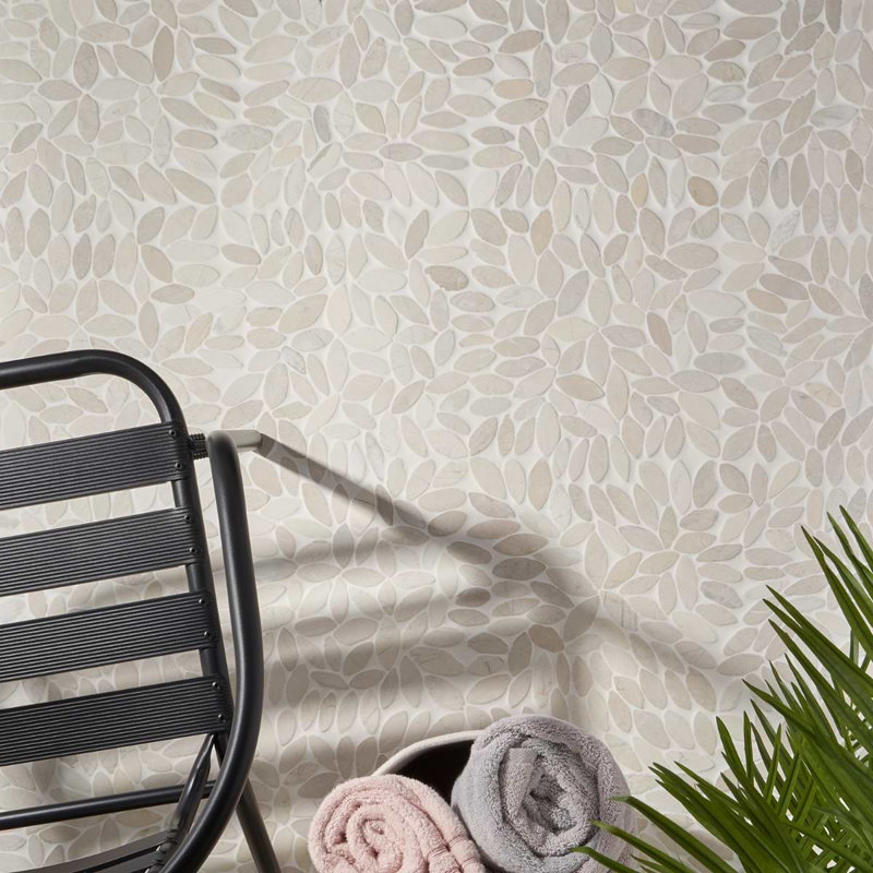Nature 12x12 Flower Honed Carrara Marble Mosaic Tile, Lombok  Beige