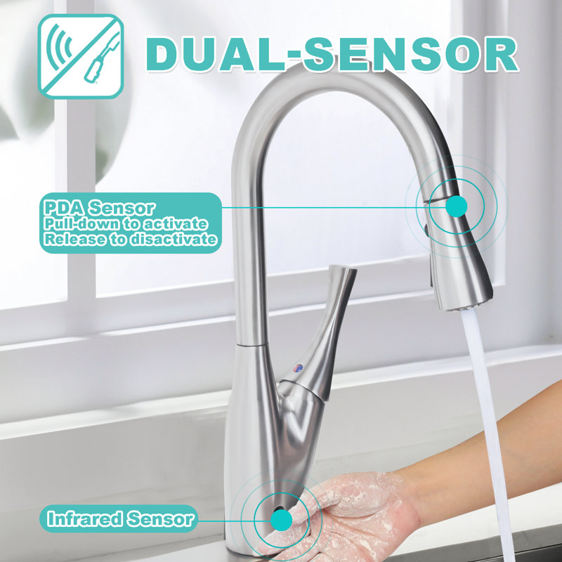 Dual-sensor Pull Down Kitchen Faucet, Touchless Kitchen Faucet With Pull Down Sprayer, Pull-down-active Senor & Infrared Sensor Kitchen Faucet