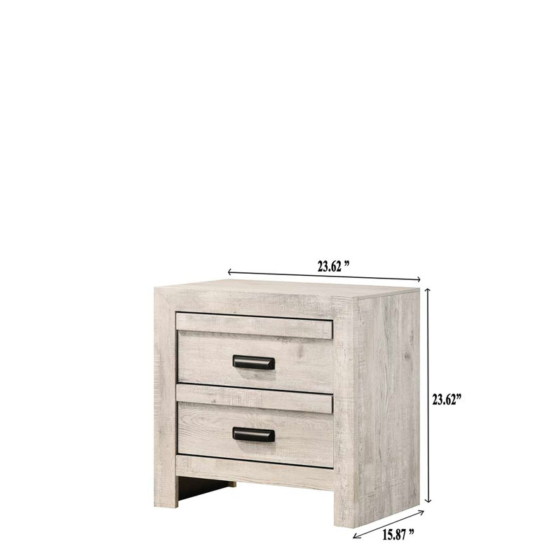 Table de chevet beige avec tirette à main en métal - Mobilier de chambre à coucher à 2 tiroirs
